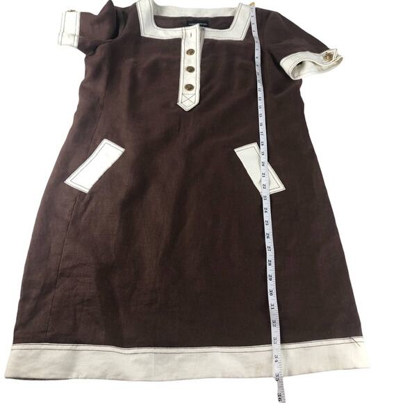 Morgan Mcfeeters brown/white linen dress 8 - Picture 3 of 9